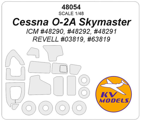 KVモデル 48054 1/48 セスナ O-2A スカイマスター (ICM #48290, #48292, #48291 / レベル #03819, #63819) + ホイール キャノピーマスキングシート