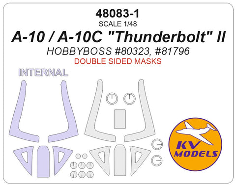 KVモデル 48083-1 1/48 A-10 / A-10C "サンダーボルト" II (ホビーボス #80323, #81796) - (内外両面) + ホイール キャノピーマスキングシート
