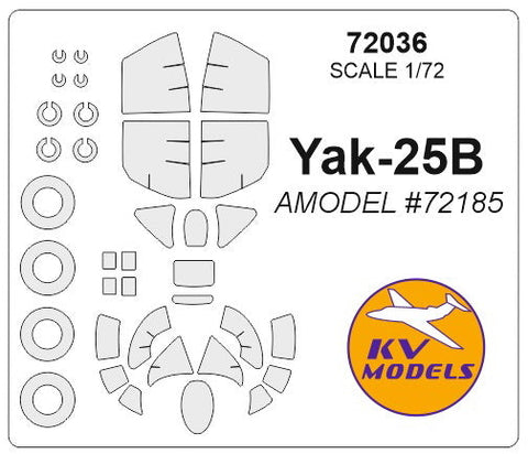 KVモデル 72036 1/72 Yak-25B (Aモデル #72185) + ホイール キャノピーマスキングシート
