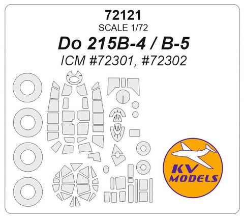 KVモデル 72121 1/72 Do 215B-4 / Do 215B-5 (ICM #72301, #72302) + ホイール キャノピーマスキングシート