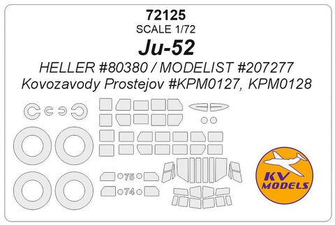 KVモデル 72125 1/72 Ju-52 (エレール/モデリスト/Kovozavody Prostejov) + ホイール キャノピーマスキングシート