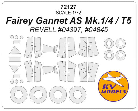 KVモデル 72127 1/72 フェアリー ガネット AS Mk.1/4 / T5 (レベル #04397, #04845) + ホイール キャノピーマスキングシート