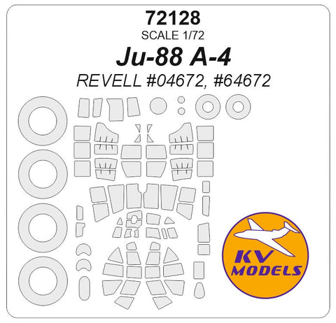 KVモデル 72128 1/72 Ju-88 A-4 (レベル #04672) + ホイール キャノピーマスキングシート