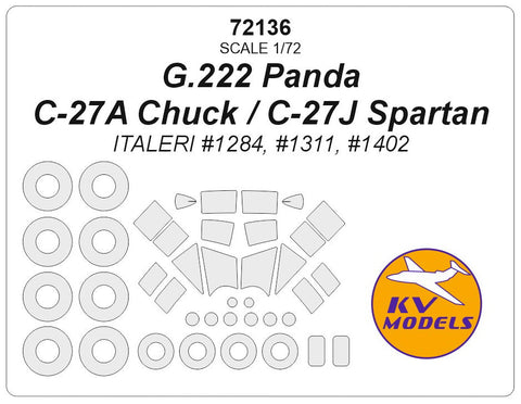 KVモデル 72136 1/72 G.222 パンダ / C-27A チャック / C-27J スパルタン / (イタレリ) + ホイール キャノピーマスキングシート