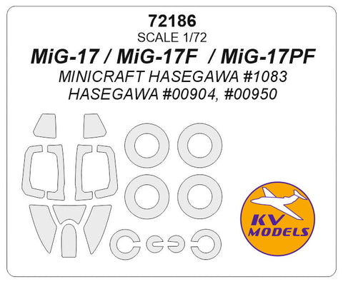 KVモデル 72186 1/72 MiG-17 / MiG-17F / MiG-17PF (ミニクラフト ハセガワ/ハセガワ) + ホイール キャノピーマスキングシート