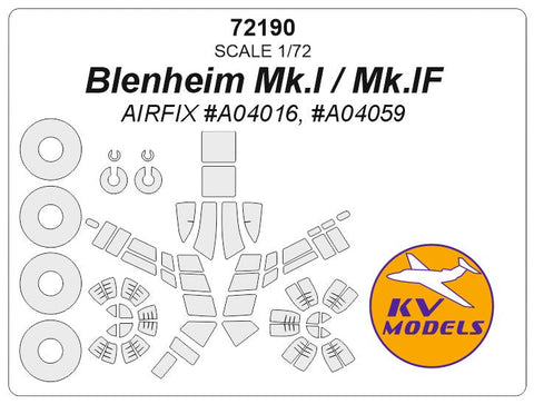 KVモデル 72190 1/72 ブレナム Mk.I / Mk.IF (エアフィックス) + ホイール キャノピーマスキングシート