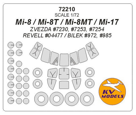 KVモデル 72210 1/72 Mi-8 / Mi-8T / Mi-8MT / Mi-17 (ズベズダ/レベル/BILEK) + ホイール キャノピーマスキングシート