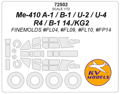 KVモデル 72502 1/72 Me-410 A-1/B-1 /U-2/U-4/R4 / B-1 14./KG2 (ファインモールド #FL04, #FL09, #FL10, #FP14) + ホイール キャノピーマスキングシート