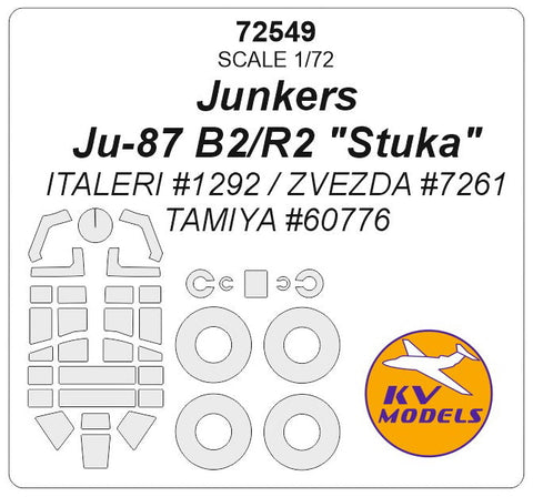KVモデル 72549 1/72 ユンカース Ju-87 B2/R2 "スツーカ"(イタレリ,ズベズダ,タミヤ) + ホイール キャノピーマスキングシート
