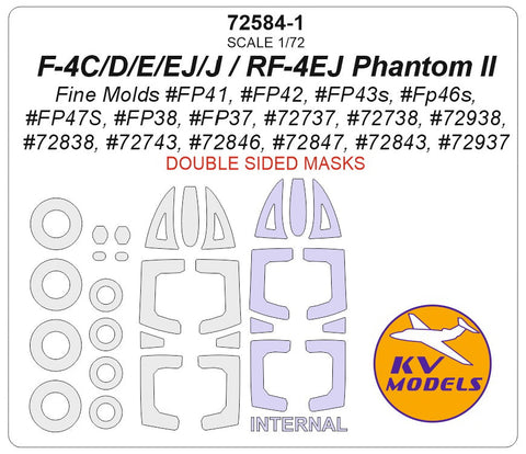 KVモデル 72584-1 1/72 F-4C/D/E/EJ/J / RF-4EJ ファントム II (Fine Molds) - (内外両面) + ホイール キャノピーマスキングシート