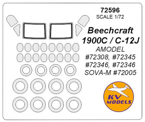 KVモデル 72596 1/72 ビーチクラフト 1900C / C-12J ヒューロン (Aモデル/SOVA-M) + ホイール キャノピーマスキングシート