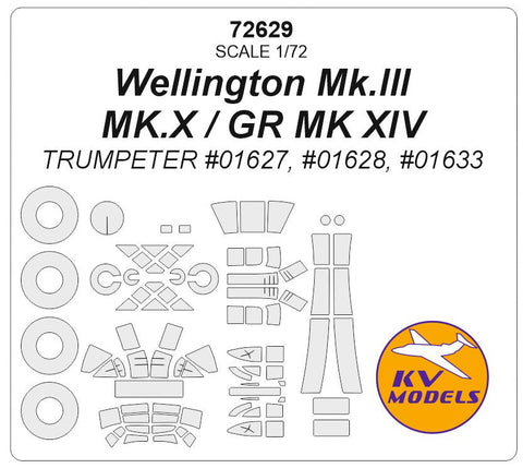 KVモデル 72629 1/72 ウェリントン Mk.III / MK.X / GR MK XIV (トランぺッター) + ホイール キャノピーマスキングシート