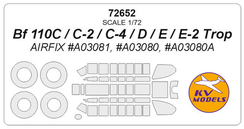 KVモデル 72652 1/72 Bf 110C / C-2 / C-4 / D / E / E-2 Trop (エアフィックス) + ホイール キャノピーマスキングシート
