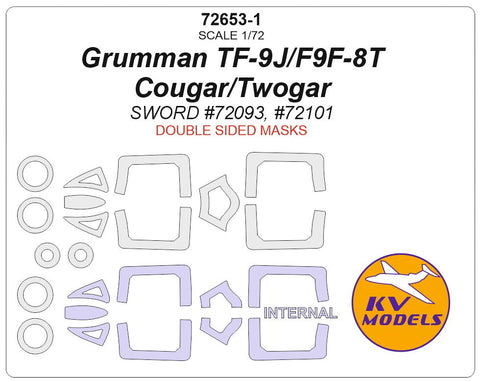 KVモデル 72653-1 1/72 グラマン TF-9J/F9F-8T クーガー/トゥーガー (ソード) - (内外両面) + ホイール キャノピーマスキングシート