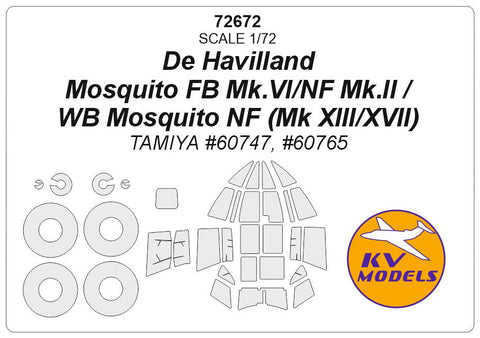 KVモデル 72672 1/72 デ・ハビランド モスキート FB Mk.VI/NF Mk.II / WB モスキート NF (Mk XIII/XVII) + ホイール キャノピーマスキングシート