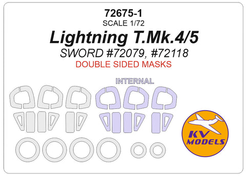 KVモデル 72675-1 1/72 ライトニングT.Mk.4/5 (ソード #72079, #72118) - (内外両面 masks) +ホイール キャノピーマスキングシート