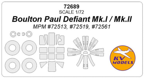 KVモデル 72689 1/72 ボルトン ポール ディファイアント Mk.I / Mk.II (MPM #72513, #72519, #72561) + ホイール キャノピーマスキングシート