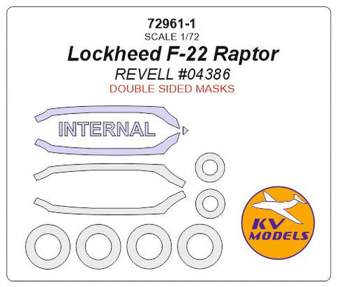 KVモデル 72961-1 1/72 ロッキード F-22 ラプター (レベル) - (内外両面) + ホイール キャノピーマスキングシート