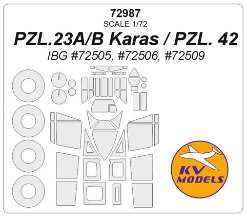 KVモデル 72987 1/72 PZL.23A/B カラシュ / PZL. 42 (IBG) + ホイール キャノピーマスキングシート