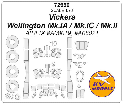 KVモデル 72990 1/72 ヴィッカース ウェリントン Mk.IA / Mk.IC / Mk.II (エアフィックス) + ホイール キャノピーマスキングシート