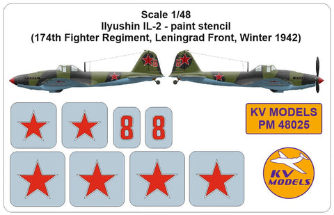 KVモデル PM48025 1/48 イリューシン IL-2 - paint stencil (174th 戦闘機 Regiment, Leningrad Front,
Winter 1942)