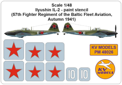 KVモデル PM48026 1/48 イリューシン IL-2 - paint stencil
(57th 戦闘機 Regiment of the Baltic Fleet アヴィアtion, Autumn 1941)