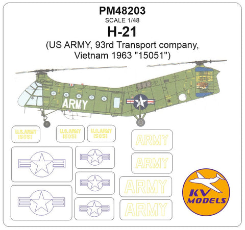 KVモデル PM48203 1/48 H-21 (US ARMY, 93rd Transport company, Vietnam 1963 "15051")