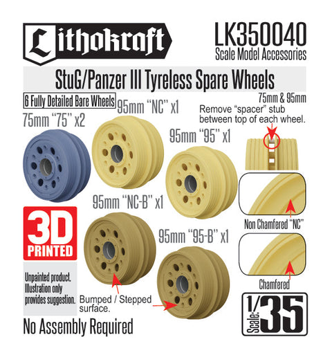 リソクラフト LK350040 1/35 WWII ドイツ III号戦車&III号突撃砲用ゴムリムなし予備転輪 75mm&95mm幅 (6個入)