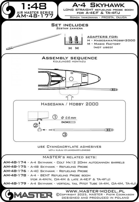 マスター AM-48-177 1/48 A-4 スカイホーク - ロングストレート 給油プローブ ブーム (A-4E/F & TA-4F/J用)
