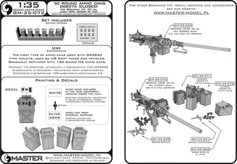 マスター GM-35-072 1/35 初期小型（50発）弾薬缶 (D68375) ブローニング M2HB .50 cal 機関銃 (6ピース) - クローズ