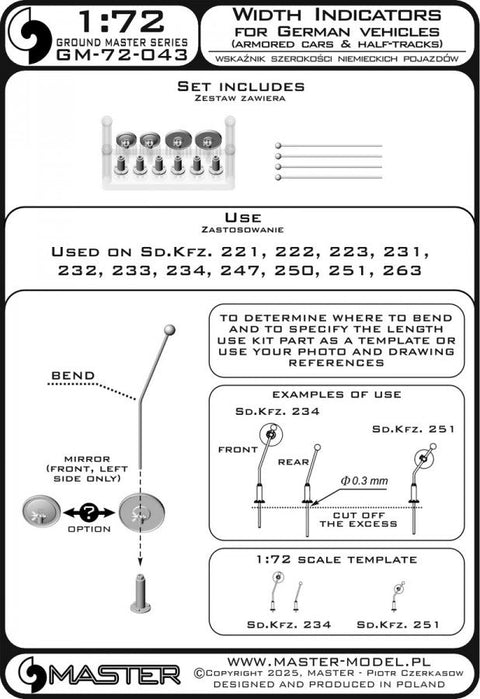 マスター GM-72-043 1/72 ドイツ車両の車幅表示器 (Sd.Kfz. 221, 222, 223, 231, 232, 233, 234, 247, 250, 251, 263用) - ４個セット