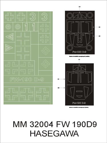 モンテックス MM32004 1/32 フォッケウルフ Fw190D-9(ハセガワST 19用)マスキングシート(キット付属デカールと置換)