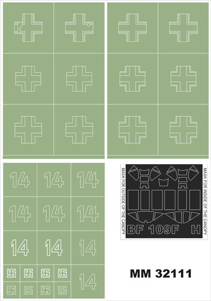 モンテックス MM32111 1/32 メッサーシュミット Bf109F-4 Trop(ハセガワST 31用)マスキングシート(キット付属デカールと置換)