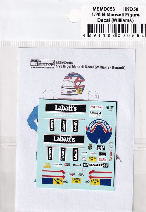 MSMクリエイション MSMD056 1/20 N.マンセル フィギュア用 デカール (ウィリアムズ)