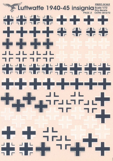 プリントスケール 0012-72 1/48-1/72 ドイツ空軍 1939-1945 十字マーク リミテッドエディション ドライデカール