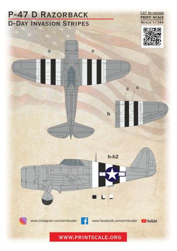 プリントスケール 144-025 1/144 P-47D レイザーバック D-Day Invasion Stripes