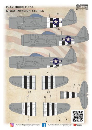 プリントスケール 144-026 1/144 P-47D バブルトップ D-Day Invasion Stripes