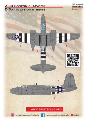 プリントスケール 144-028 1/144 A-20 ボストン/ハボック D-Day Invasion Stripes