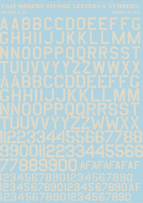 プリントスケール 32-002 1/32 現用アメリカ空軍 文字・数字 ステンシル グレー