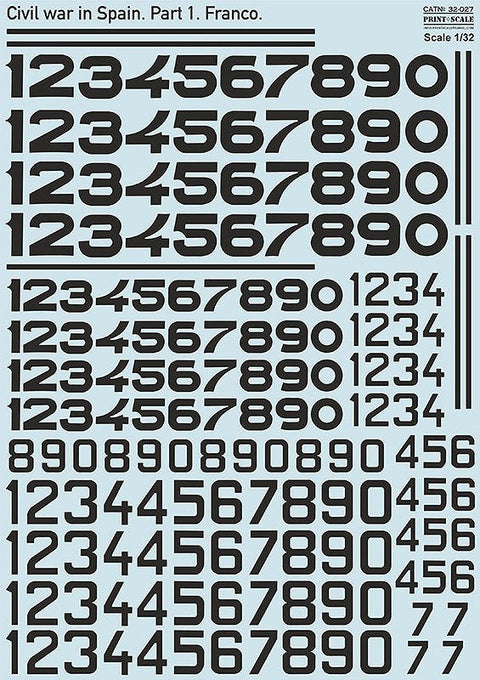 プリントスケール 32-027 1/32 スペイン内戦 ナショナリスト派 数字