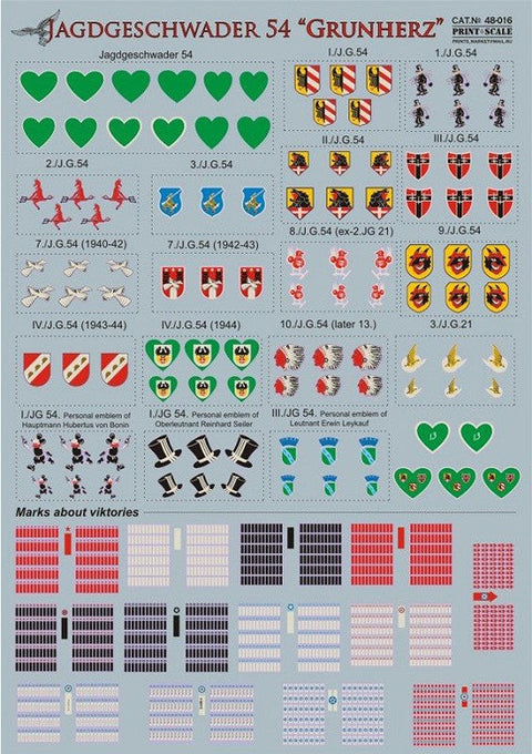 プリントスケール 48-016 1/48 ドイツ第54戦闘航空団グリュンヘルツ