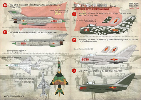 プリントスケール 48-088 1/48 北ベトナムのミグ(Mig 17 Mig 19 Mig 21) ベトナム戦争 Part 1