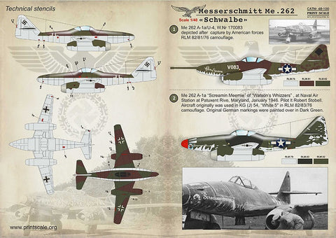 プリントスケール 48-100 1/48 メッサーシュミット Me-262 "シュヴァルベ"