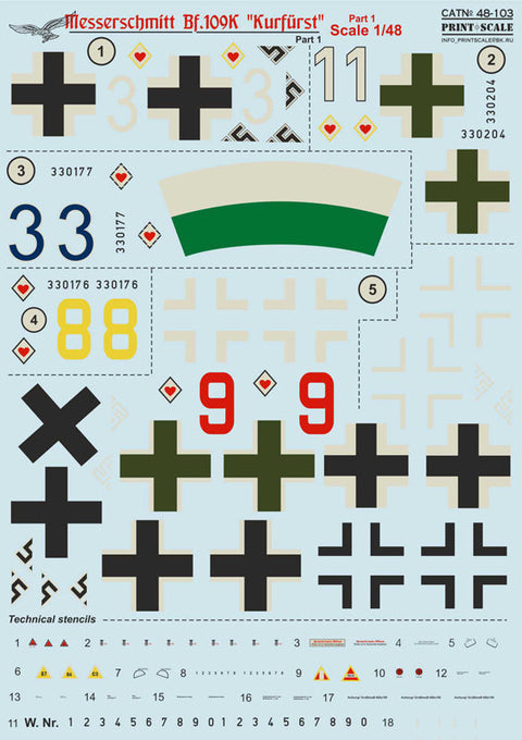 プリントスケール 48-103 1/48 Bf 109 K Part 1 コンプリートセット
