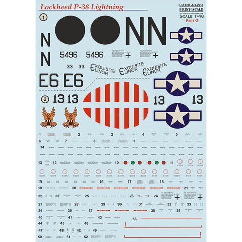プリントスケール  48-261 1/48 P-38 ライトニング ベアメタル パート2