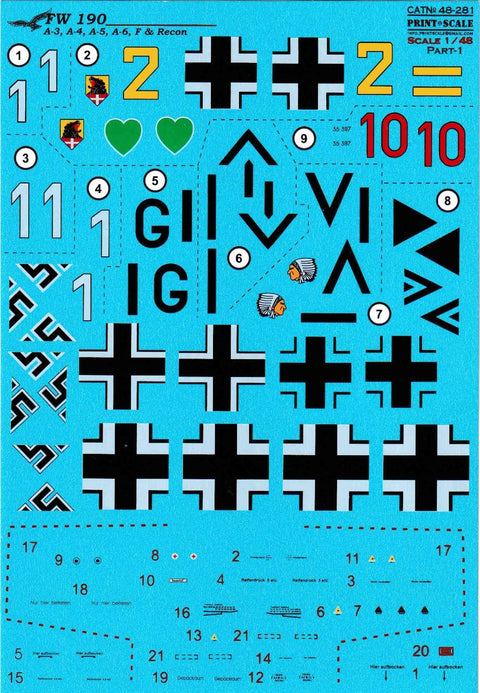 プリントスケール  48-281 1/48 FW 190 A-3, A-4, A-5, A-6, F & Recon   パート1