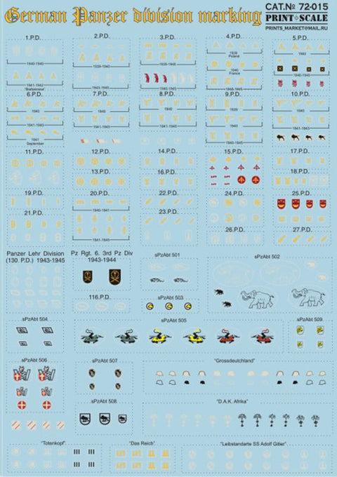 プリントスケール 72-015 1/72 ドイツ機甲師団のマーキング