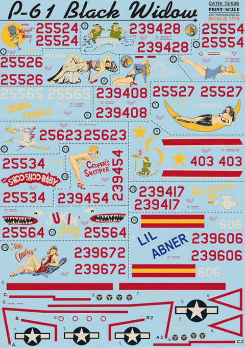 プリントスケール 72-036 1/72 P-61 ブラックウィドウ