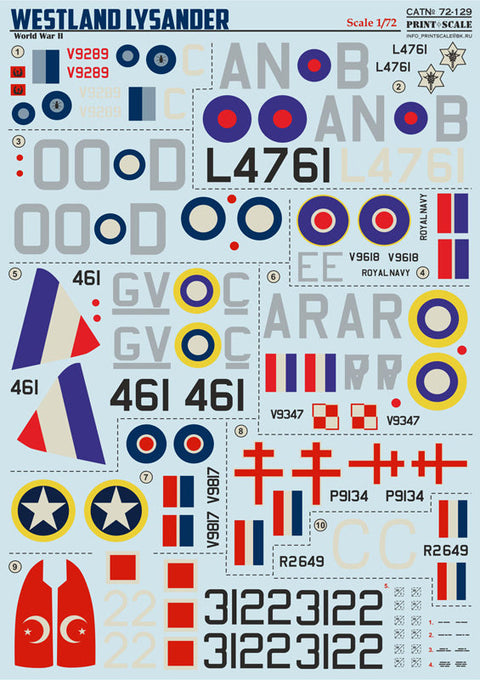 プリントスケール 72-129 1/72 ウェストランド ライサンダー