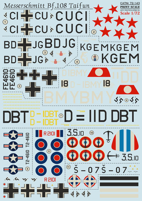 プリントスケール 72-143 1/72 メッサーシュミット Bf 108 タイフン